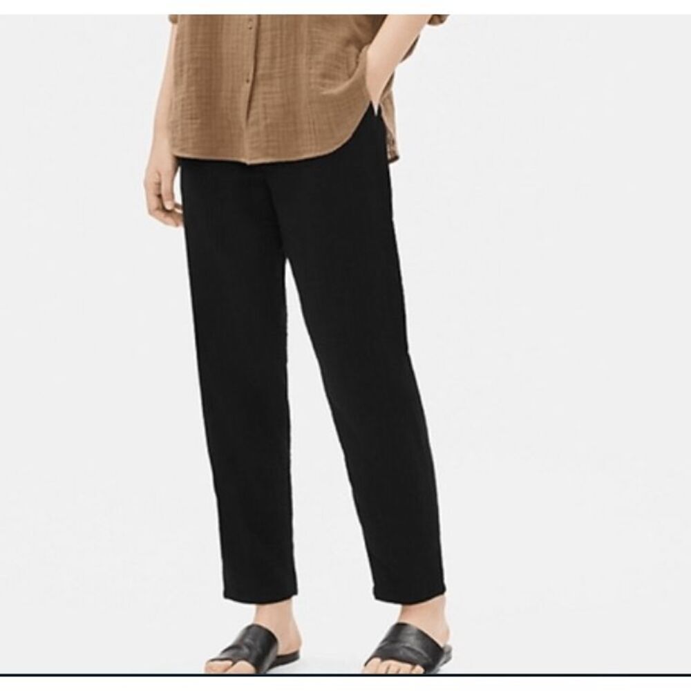 Eileen Fisher Organic Cotton Polyester Dress Pants Slacks Trousers Black Size 10